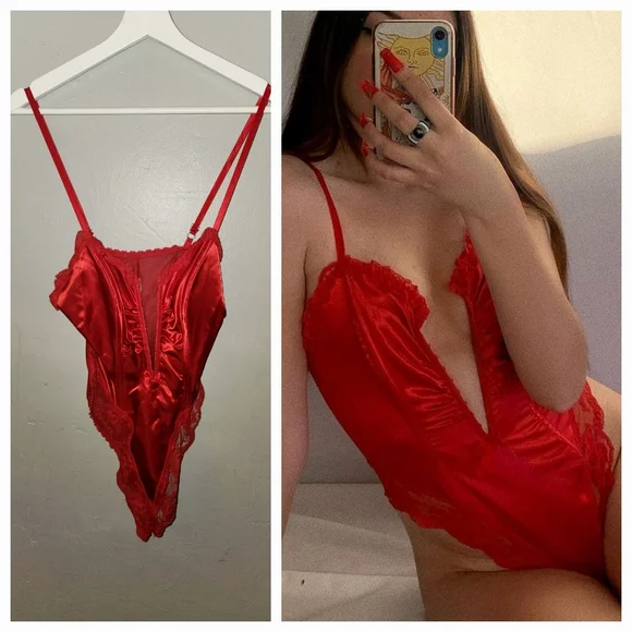 Vintage 1980s Red Teddy Bodysuit by Emil Bole